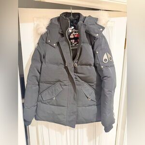 Moose Knuckles Black Down-Filled Parka with Fur Trim Hood